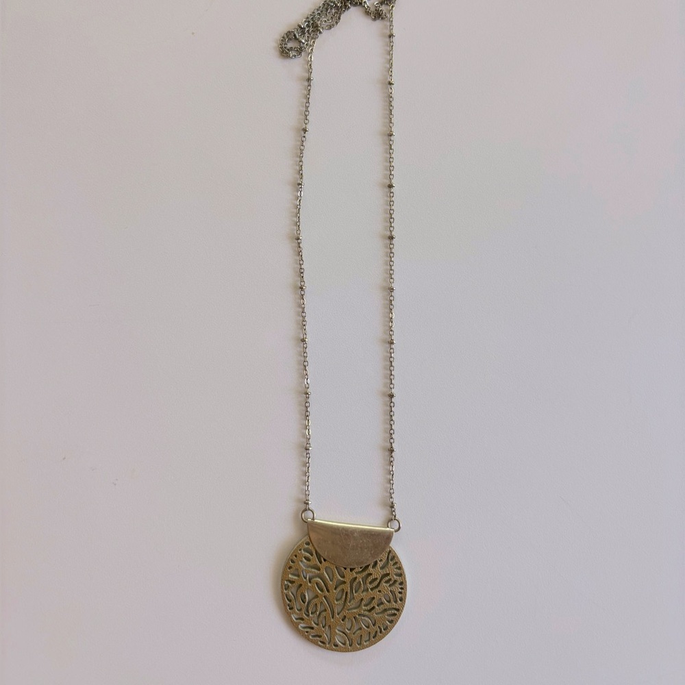 Leather Pendant Necklace on Beaded Chain